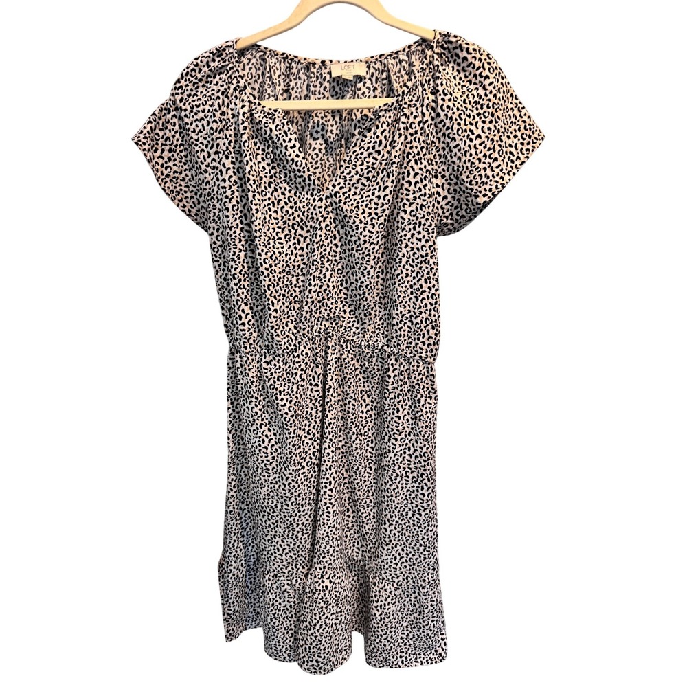 LOFT Outlet Women 12P Petite Leopard Print V Neck Short Sleeve mini pocket dress